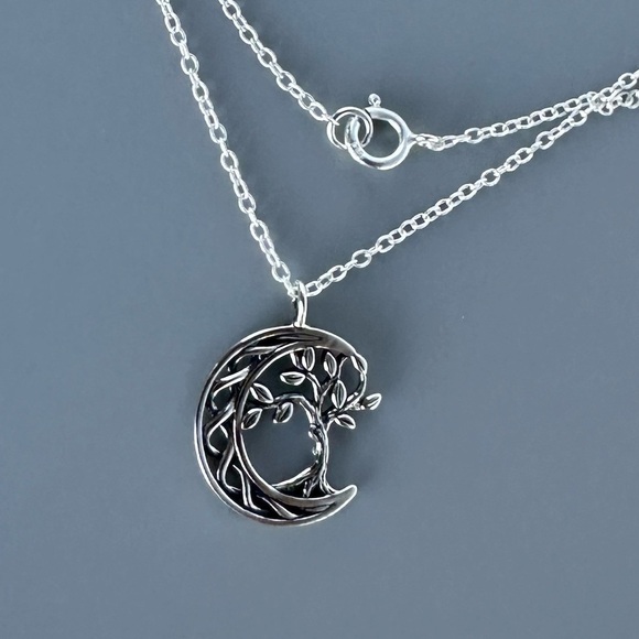 Sterling Silver Tree of Life and Moon Necklace - Picture 10 of 11